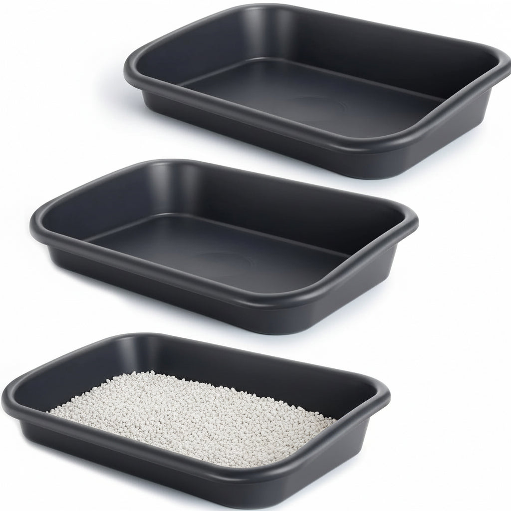 Large Low-Entry Open Litter Box for Senior Cats (23.23 × 16.54 × 4.33 in / 59 × 42 × 11 cm, 3-Pack)