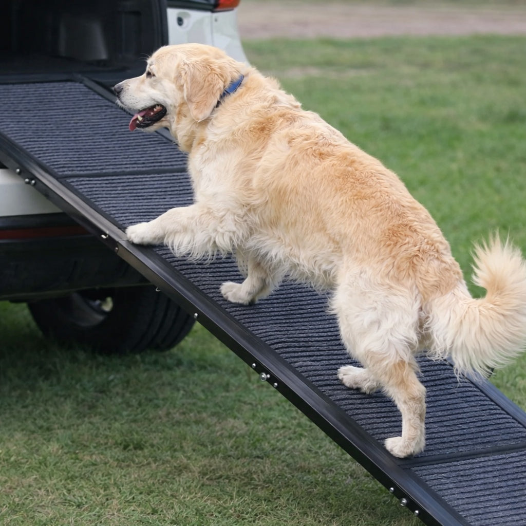 Foldable Aluminum Dog Car Ramp with Non-Slip Surface (71 in / 180 cm, Supports up to 300 lbs / 136 kg)