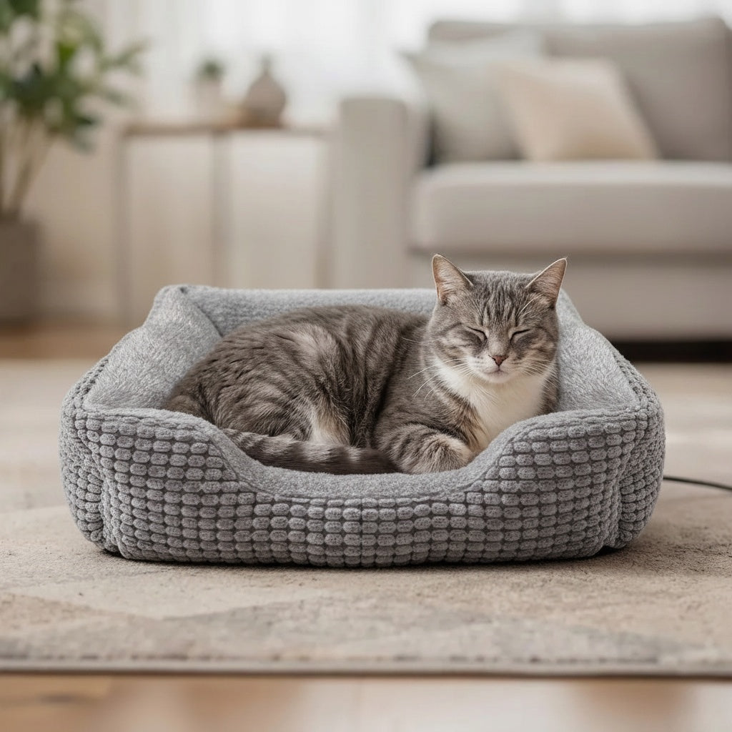 Automatic Heated Cat Bed for Senior Cats (23 × 20 × 7 in / 58 × 51 × 18 cm, Up to 20 lbs / 9 kg)