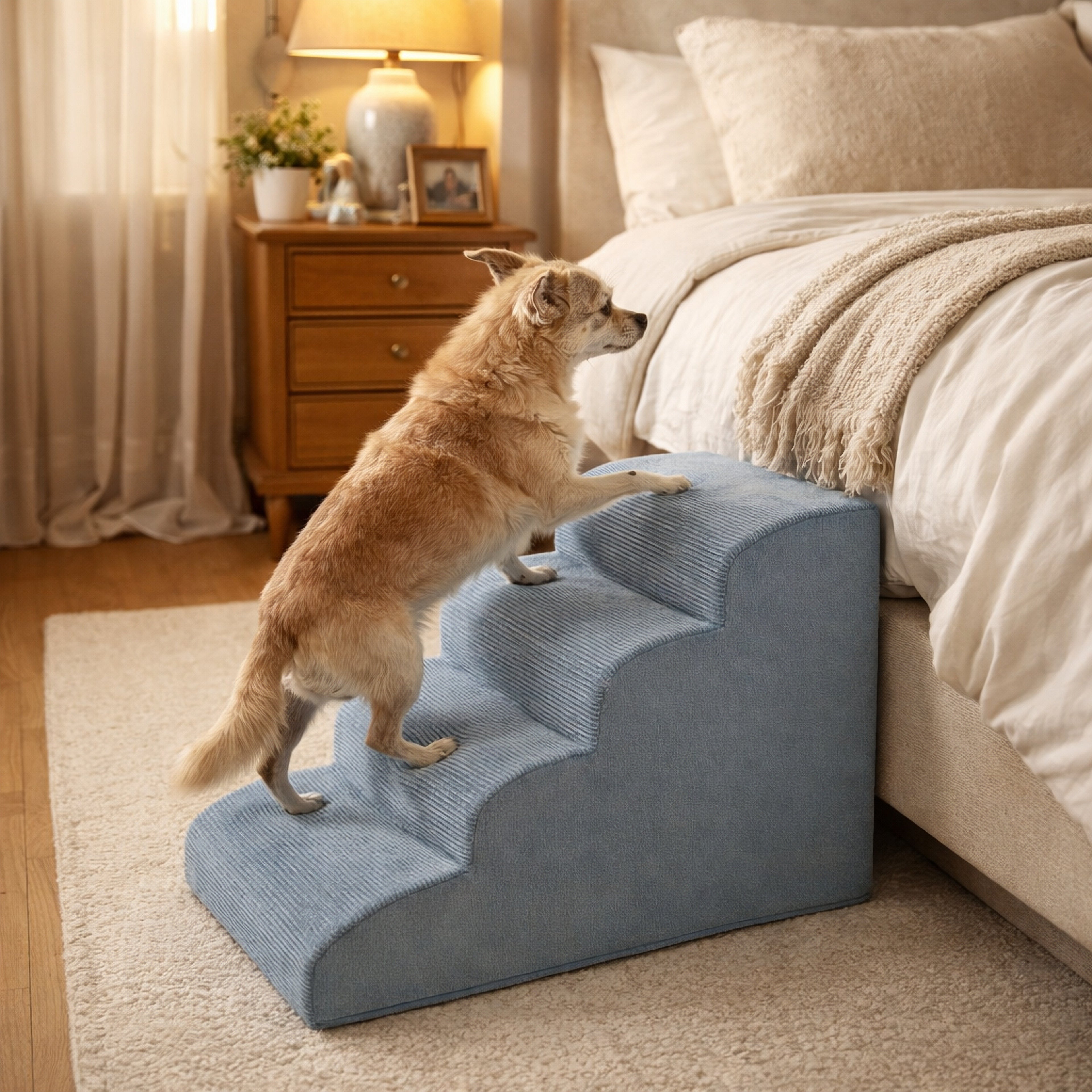 4-Step Supportive Foam Pet Stairs for Beds (19.7 in / 50 cm Height, Non-Slip Base)