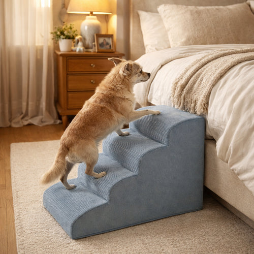 4-Step Supportive Foam Pet Stairs for Beds (19.7 in / 50 cm Height, Non-Slip Base)