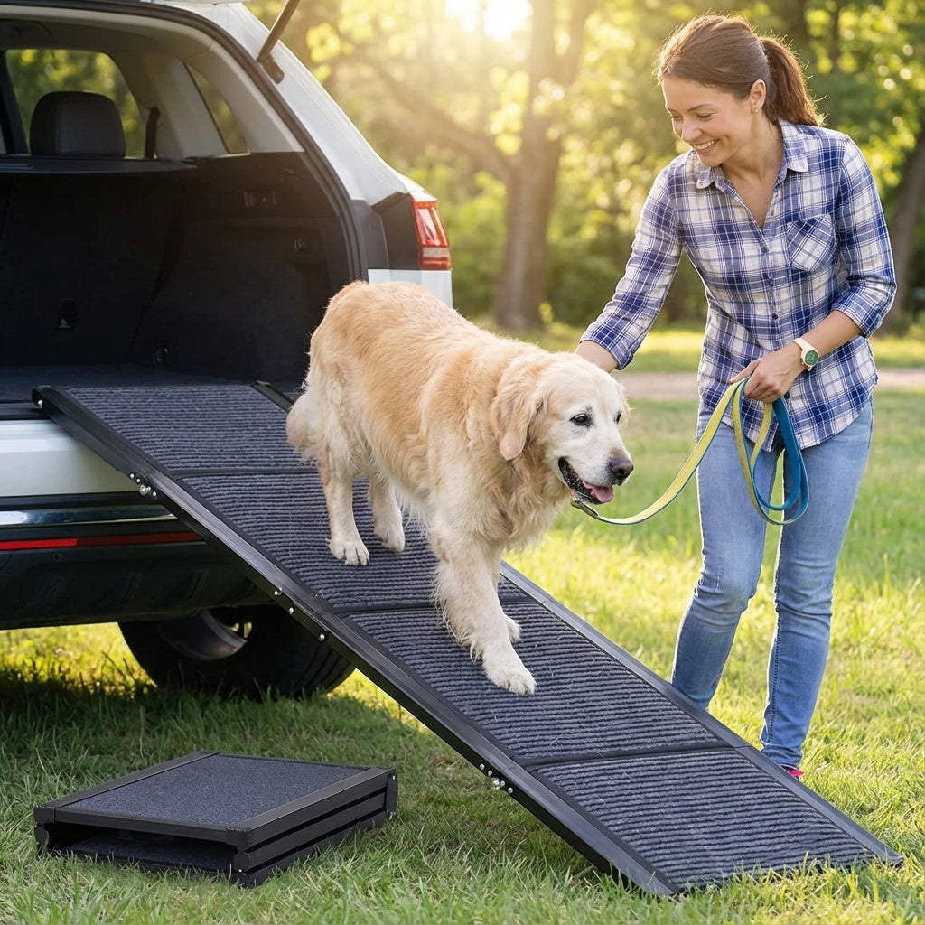 Foldable Aluminum Dog Car Ramp with Non-Slip Surface (71 in / 180 cm, Supports up to 300 lbs / 136 kg)