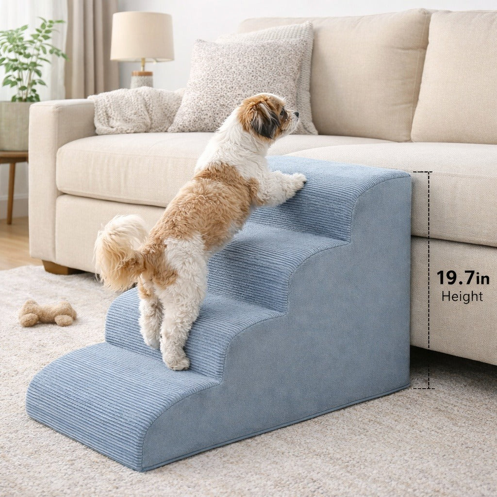 4-Step Supportive Foam Pet Stairs for Beds (19.7 in / 50 cm Height, Non-Slip Base)