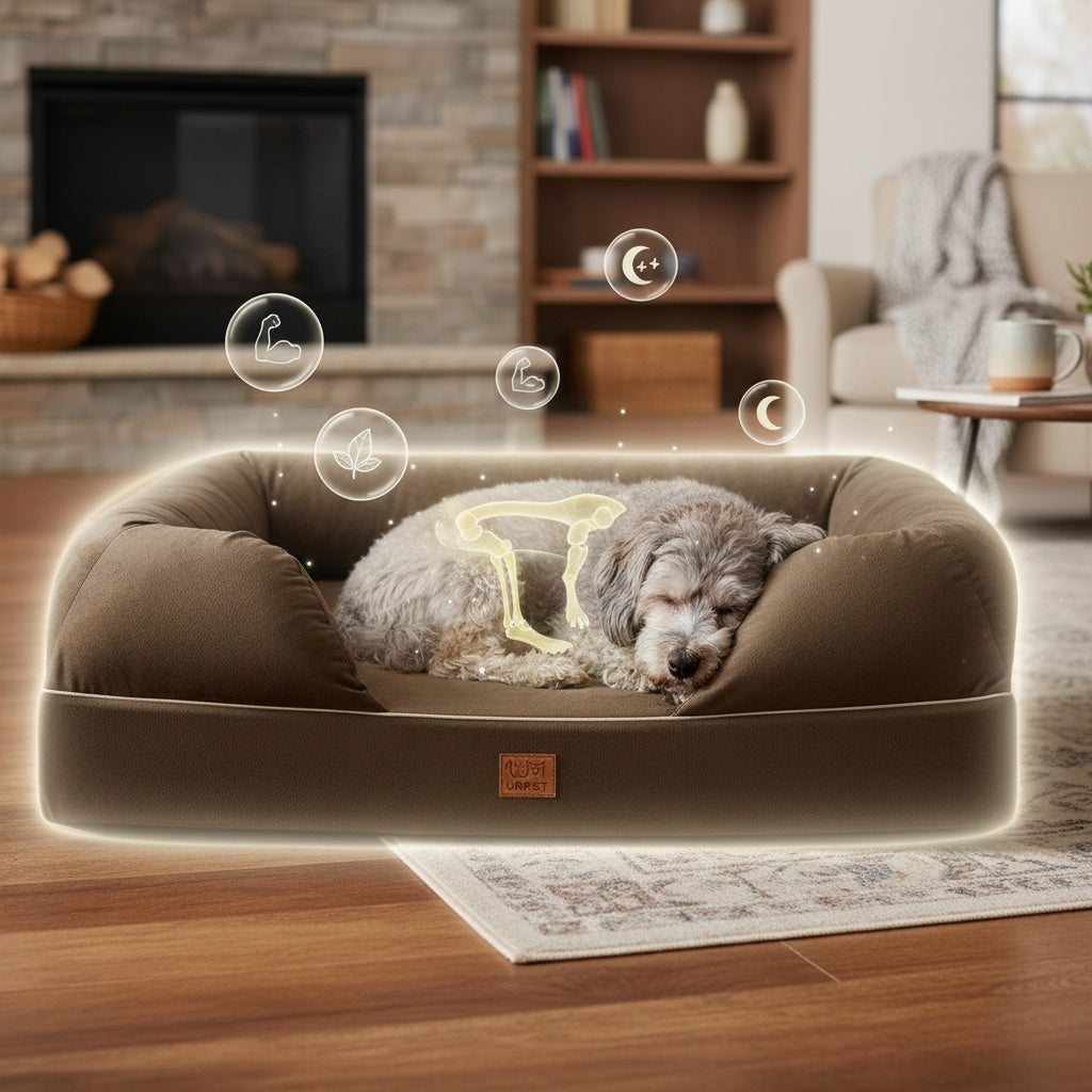 Orthopedic Memory Foam Pet Sofa Bed with Bolsters for Senior Small Dogs